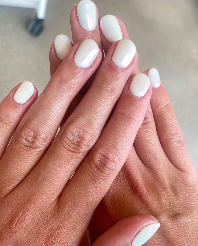 Gel Manicure White Chrome Pure Nails Madison WI