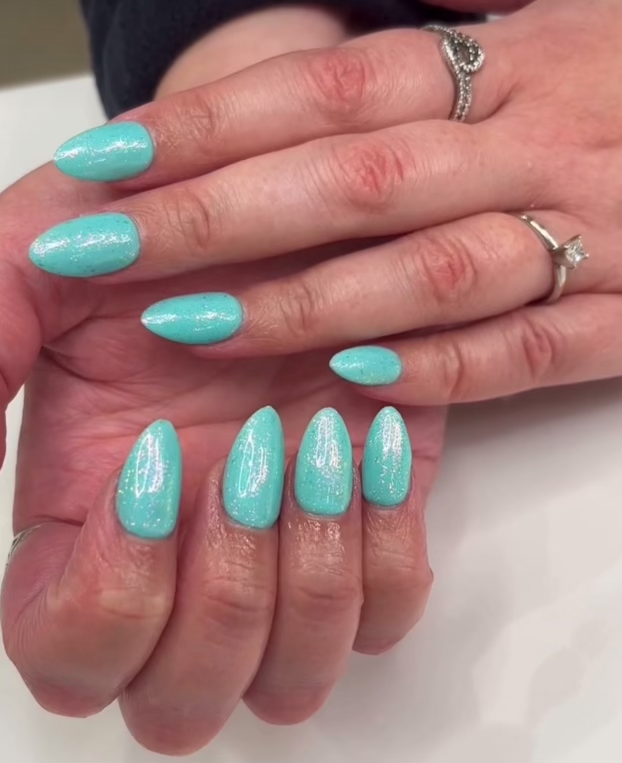 Gel Manicure Turquoise Glitter Pure Nails Madison WI