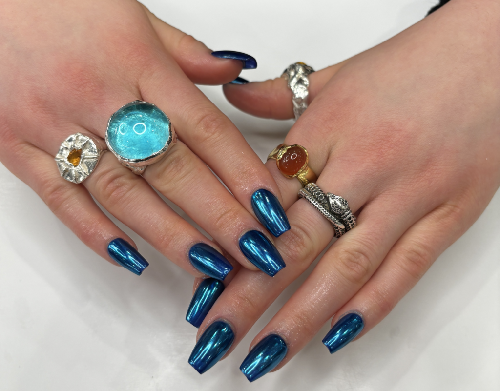 Gel X Manicure Blue Chrome Pure Nails Madison WI