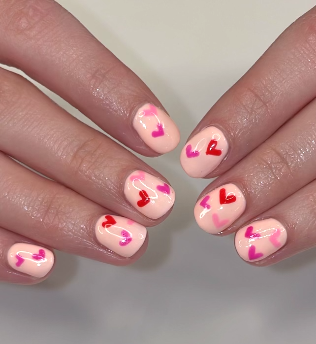 Gel Manicure Valentines Day Pink Hearts Pure Nails Madison WI
