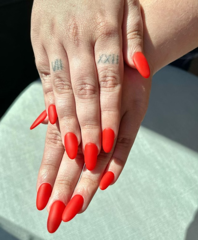 Red Matte Long Nails Manicure Pure Nails Madison WI