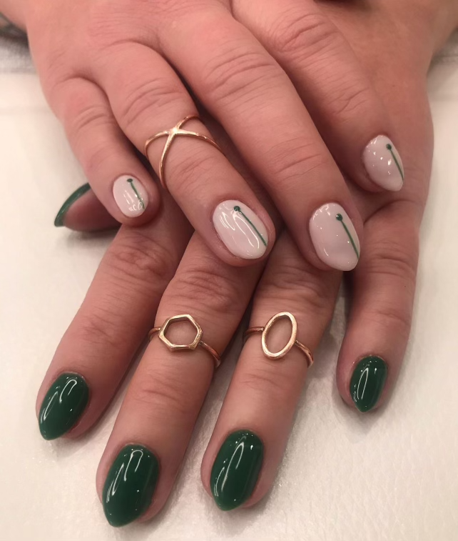Gel Manicure Green Minimalistic Lines Dots Pure Nails Madison WI