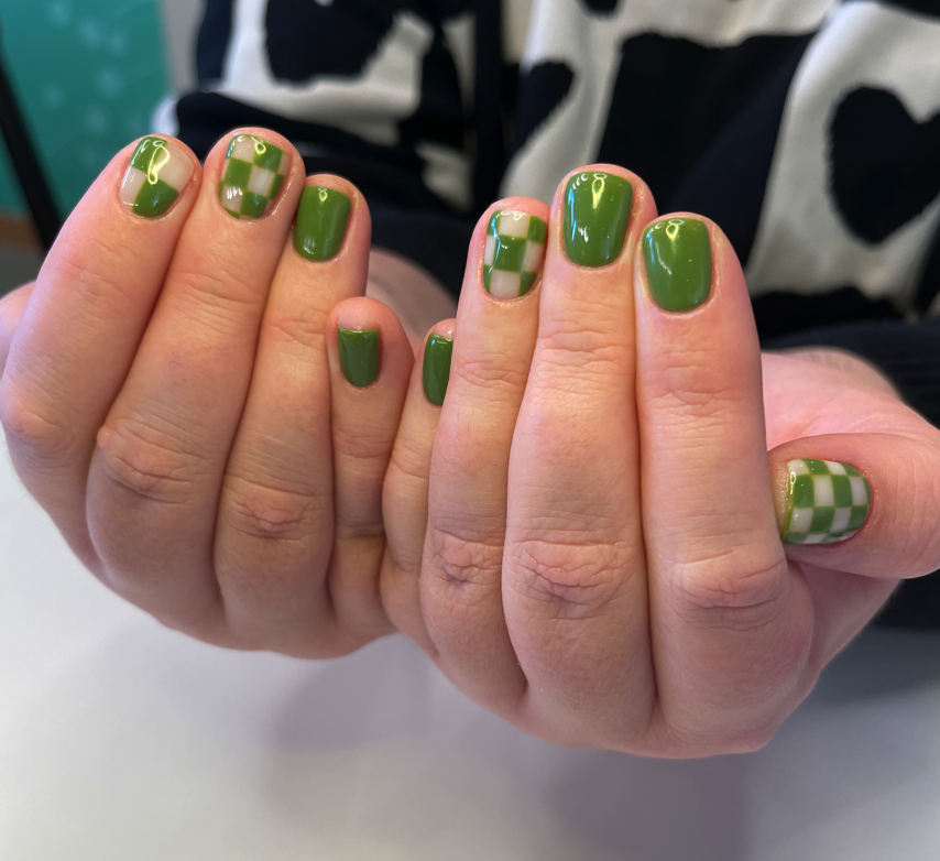 Gel Manicure Green Checkered Pure Nails Madison WI