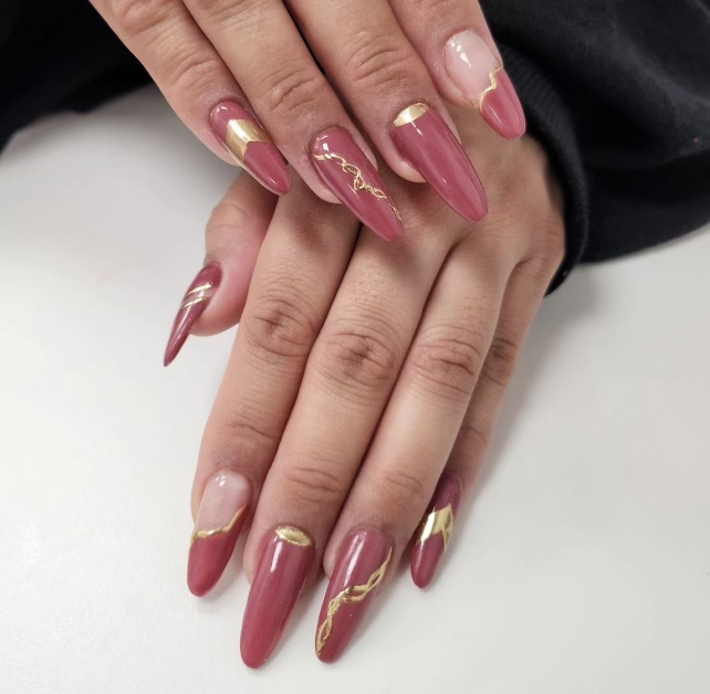 Gel Manicure Mauve Gold Detail Pure Nails Madison WI