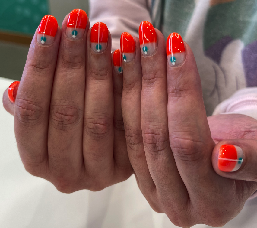 Gel Manicure Red Blue Line Design Pure Nails Madison WI