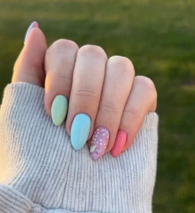 Pastel Floral Gel Manicure Pure Nails Madison WI