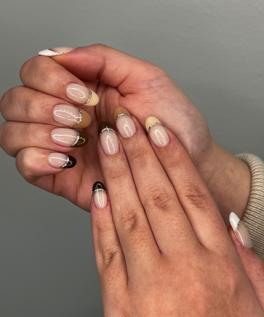 Shades of Brown French Manicure Glitter Pure Nails Madison WI