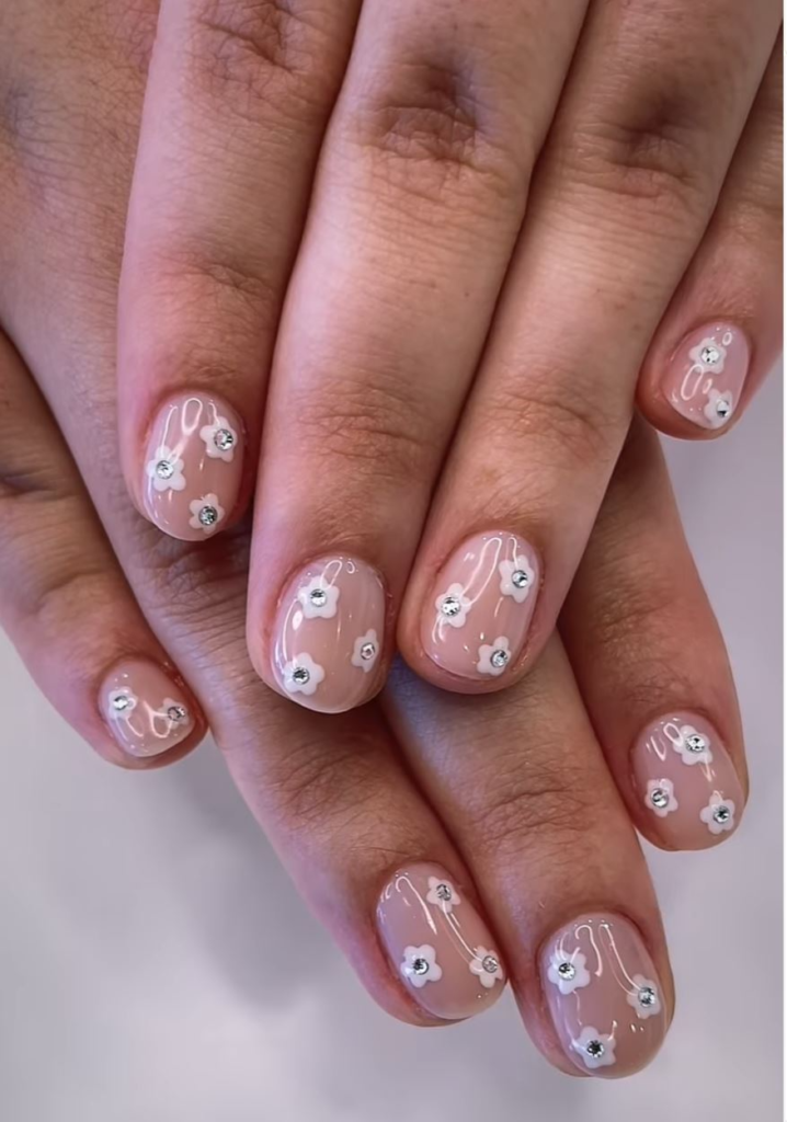 White Flower Jewels Gel Manicure Pure Nails Madison WI