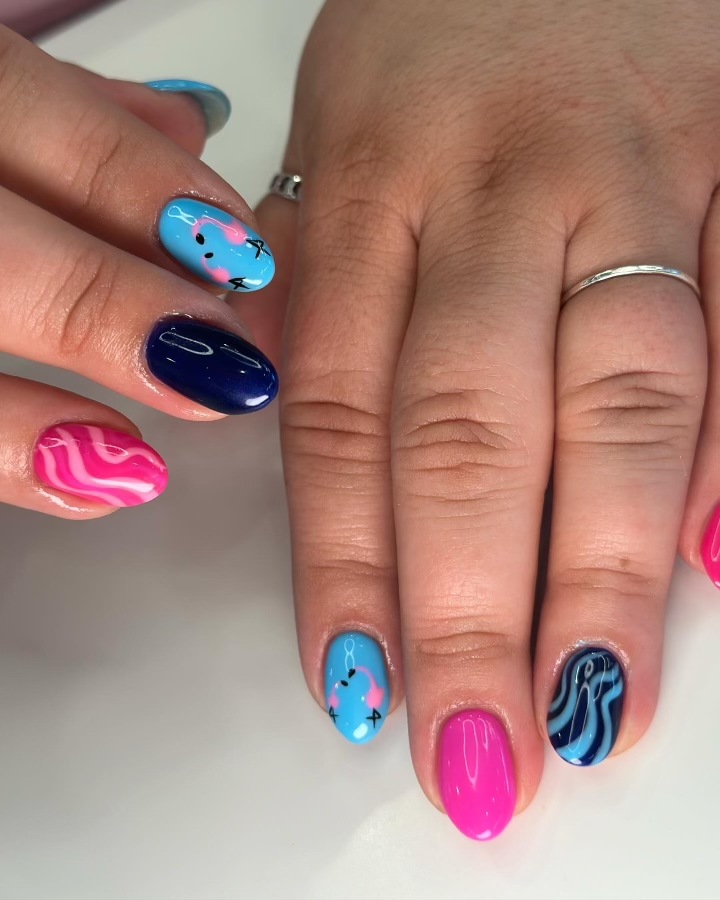 Gel Manicure Flamingo Pink Blue Pure Nails Madison WI