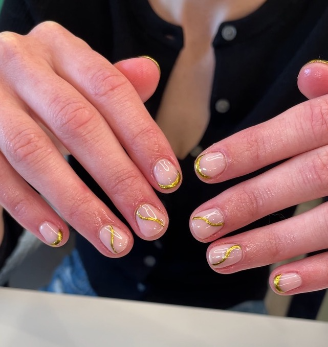 Gel Manicure Gold Linework Pure Nails Madison WI