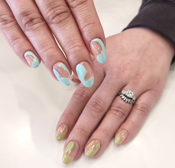 Gel Manicure Green Blue Abstract Nail Art Pure Nails Madison WI
