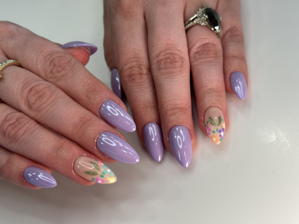 Gel Manicure Lilac Flower Nail Art Pure Nails Madison WI