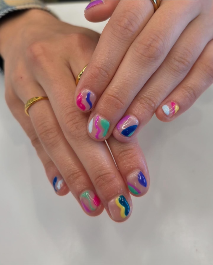 Gel Manicure Multicolor Abstract Lines Pure Nails Madison WI