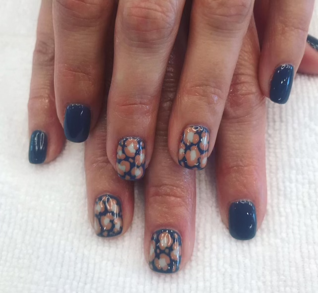 Gel Manicure Navy Blue Flowers Pure Nails Madison WI