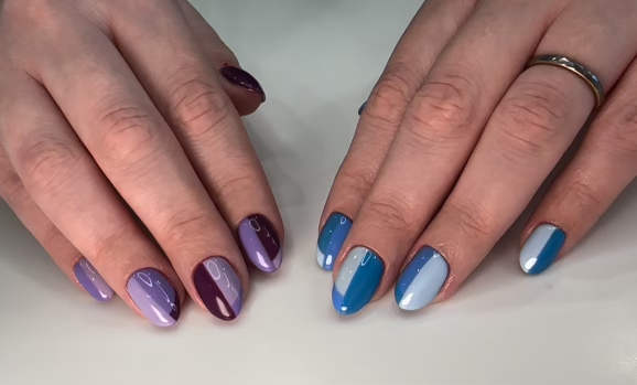 Gel Manicure Purple Blue Blue Color Blocking Nail Art Pure Nails Madison WI