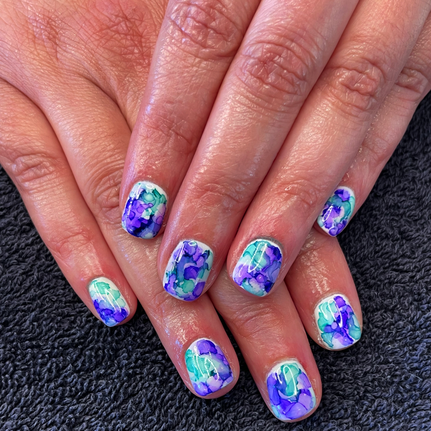 Gel Manicure Watercolor Nail Art Pure Nails Madison WI