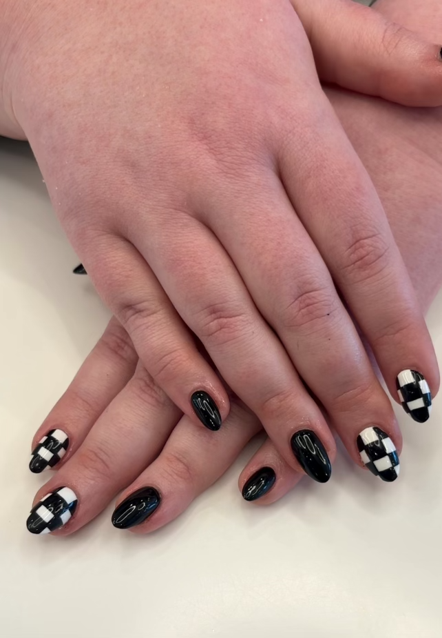 Gel Manicure Black White Checkered Pure Nails Madison WI