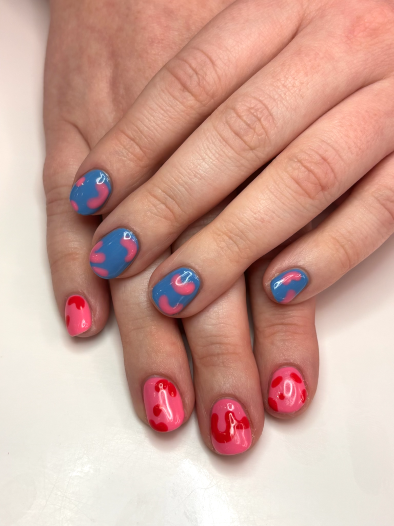 Gel Manicure Blue Pink Red Abstract Pure Nails Madison WI