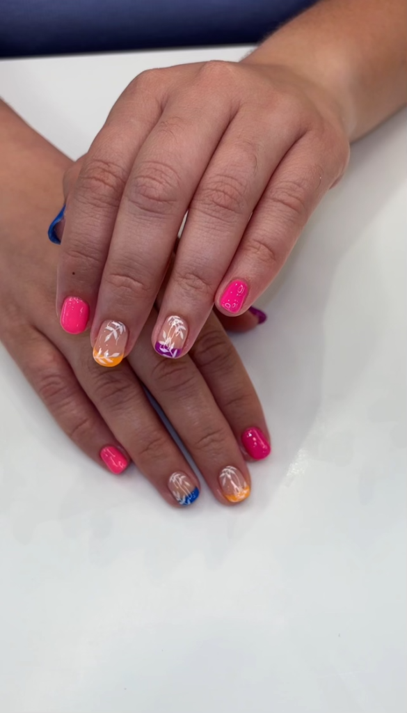 Gel Manicure Colorful French Tip Leaves Pure Nails Madison WI