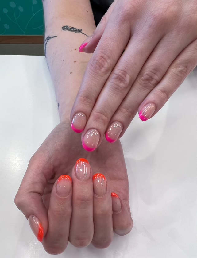 Gel Manicure Pink Orange French Tips Pure Nails Madison WI