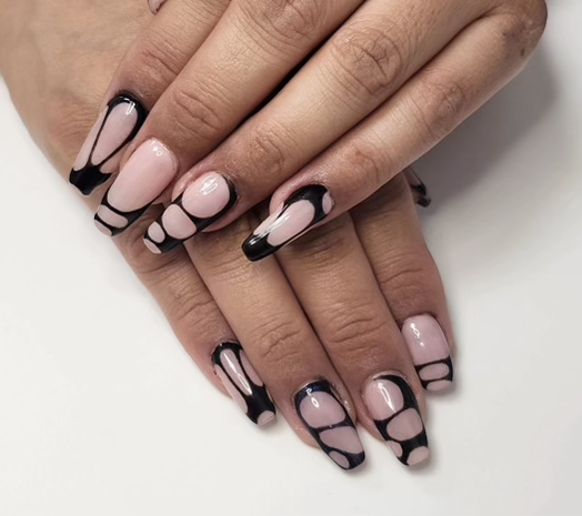 Gel Manicure Black Abstract Nail Art Pure Nails Madison WI