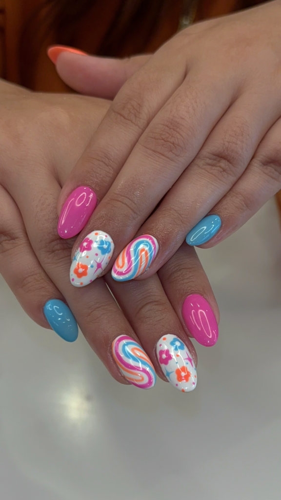 Sculpt Manicure Pink Blue Orange Nail Art Pure Nails Madison WI