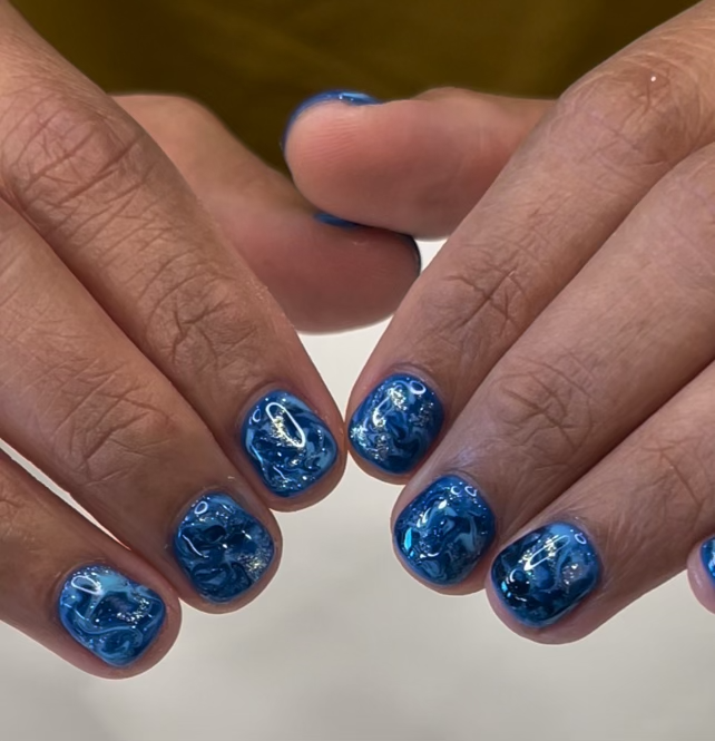 Gel Manicure Blue Glitter Swirl Pure Nails Madison WI