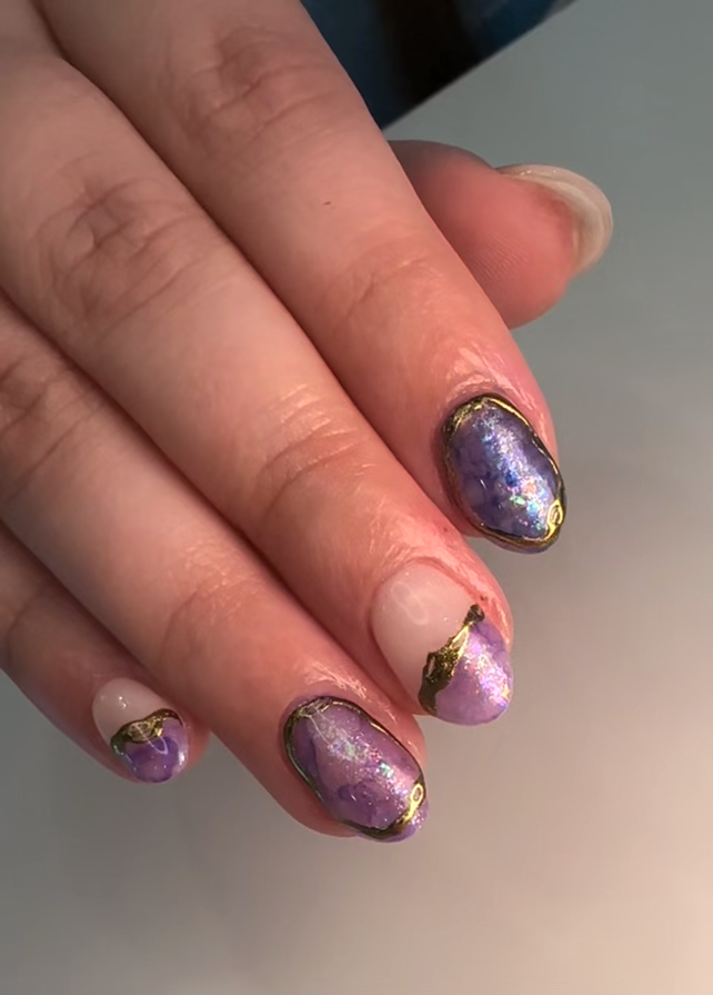 Gel Manicure Purple With Gold Detail Pure Nails Madison WI