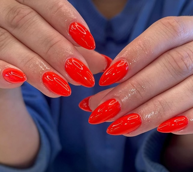 Gel Manicure Red Almond Nails Pure Nails Madison WI