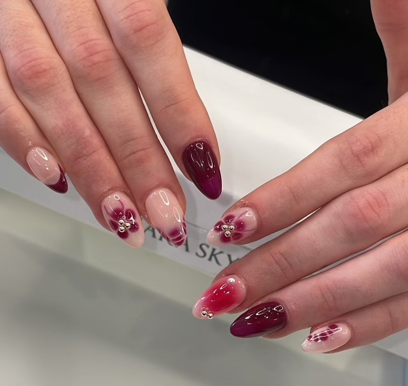 Maroon Nail Art Gel Manicure Pure Nails Madison Wisconsin