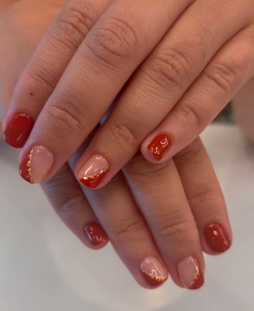 Burnt Orange Gold Sparkles Gel Manicure Pure Nails Madison Wisconsin