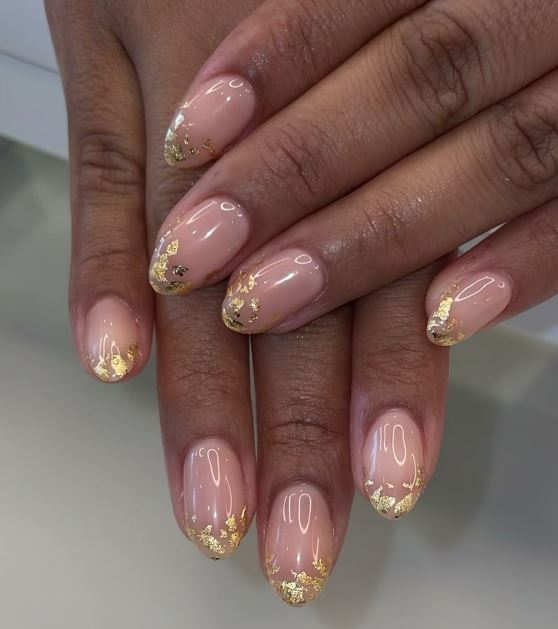 Gold Foil French Gel Manicure Pure Nails Madison Wisconsin