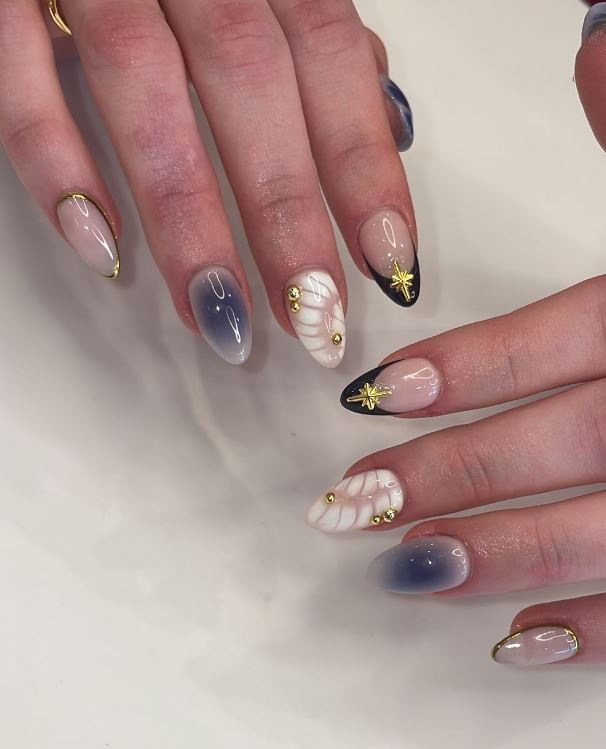 Navy Nail Art Gel X manicure Pure Nails Madison Wisconsin