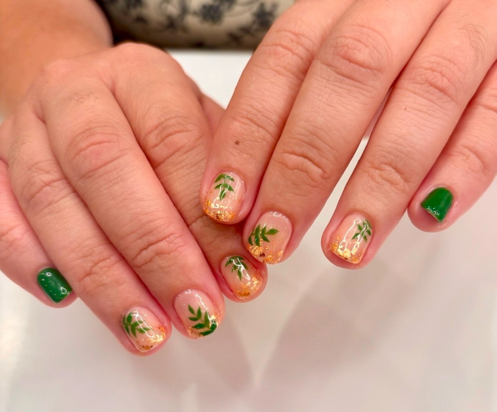 Green Gold Nature Inspired Gel Manicure Pure Nails Madison Wisconsin