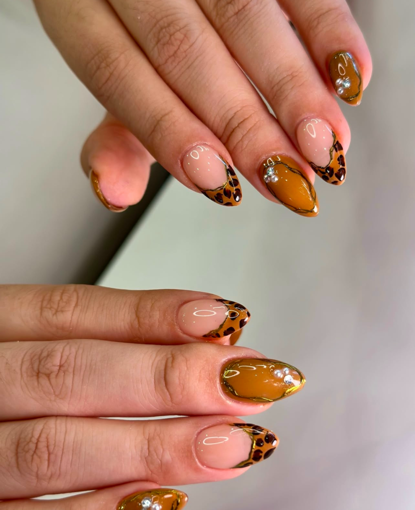 Brown Cheetah Print Gold Chrome Nails Pure Nails Madison Wisconsin